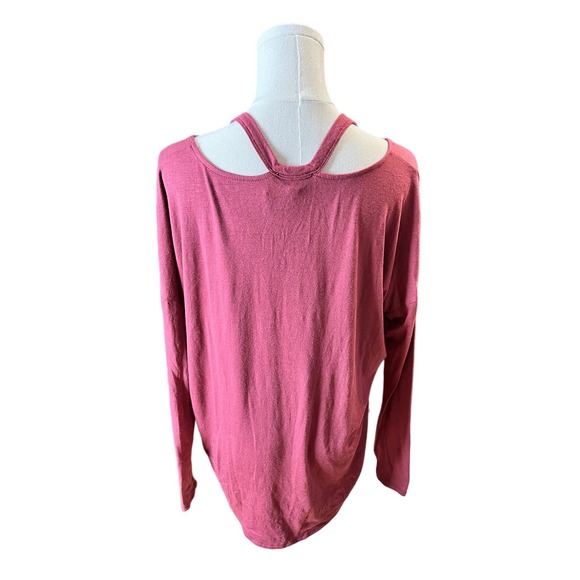 Express One Eleven Top Long Sleeve Maroon Strappy Neckline Womens M - Picture 3 of 5